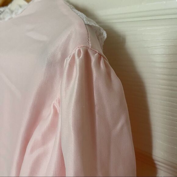 Vintage Deadstock 70’s Soft Pastel Pink Long Satin Button Up Robe Housecoat Sz S - Picture 11 of 12